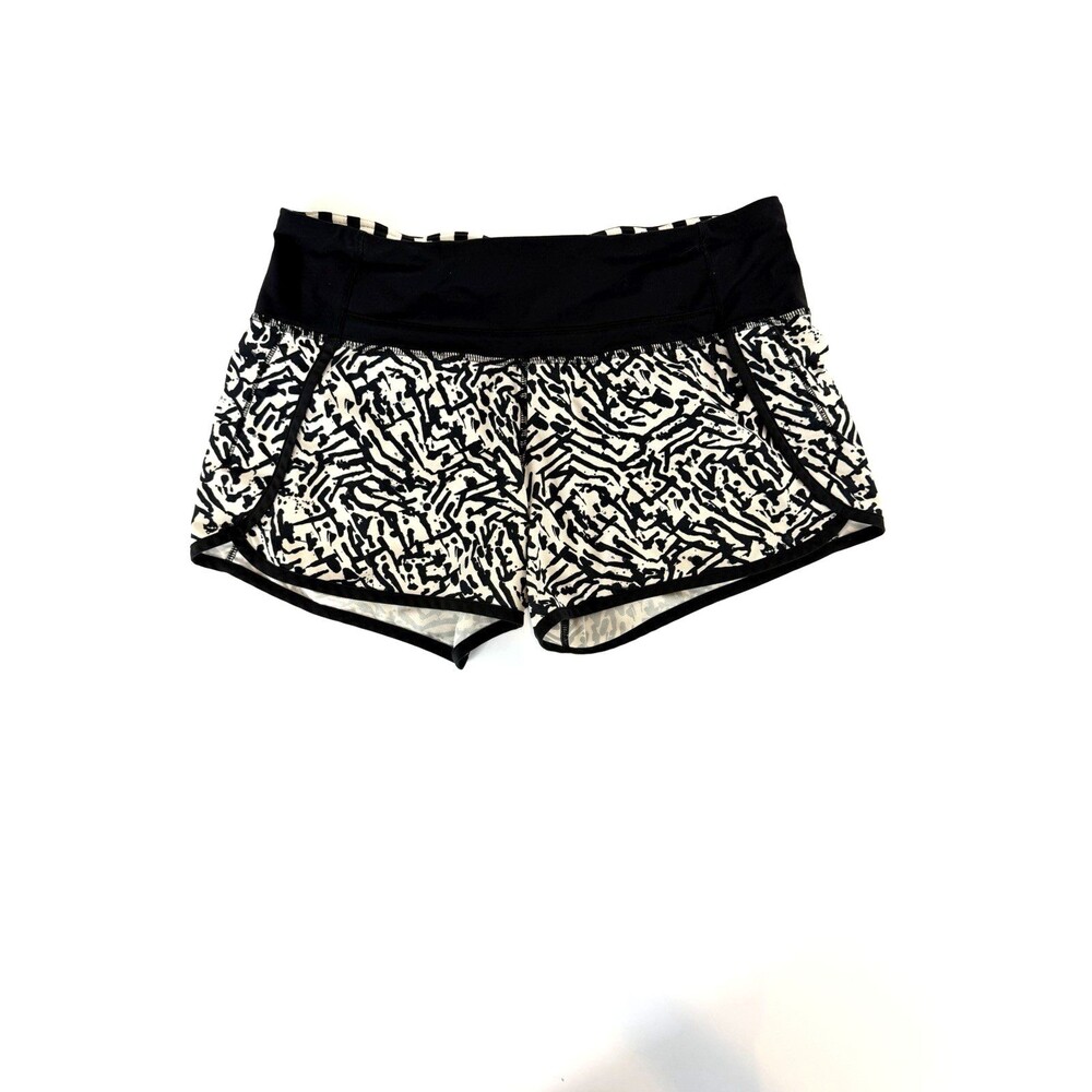 Lululemon Speed Short Size 6 Black White Print Running Athletic Gym Shorts